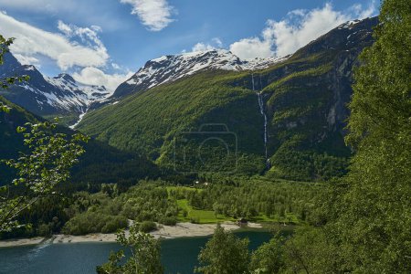 beautiful and tranquil landscape at the Kjenndalsbreen glacier in Norway.
