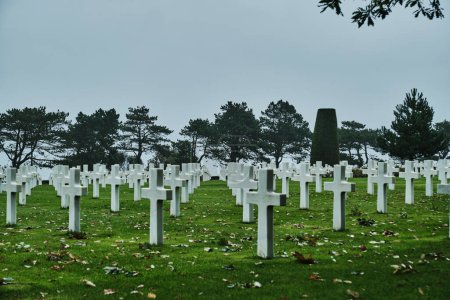 Photo for Colleville sur mer, Normandy, France, 10 02 2021: American War Cemetery memorial near Omaha Beach, the place where allied forces landed on the beach of the Normandy to fight back the Nazis in WWII. - Royalty Free Image