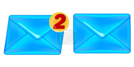 3d blue mail envelope icon with new message marker isolated on white background. Email notification. 3d realistic vector. Vector illustration
