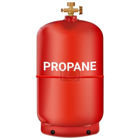 Ilustración de Cilindro de gas rojo que contiene propano aislado sobre fondo blanco. Quemador de campamento. .. Ilustración vectorial - Imagen libre de derechos