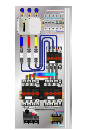 Control Panel. Production control panel and control with magnetic contactors. Vector illustration