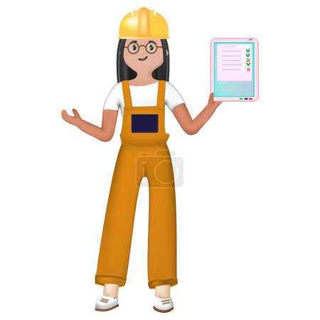 A female engineer holds a clipboard . The concept of a contract for service, connection or hiring a specialist. . Vector illustration