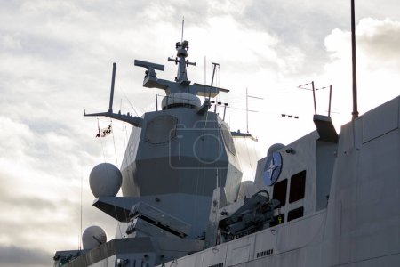 Photo for Close-up of radars on a NATO warship. Riga, Latvia - 30 Oct 2022. - Royalty Free Image