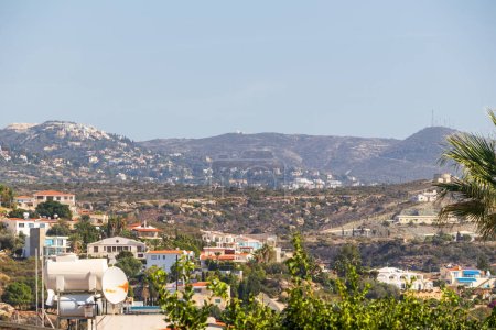 Photo for View of mountains and residential buildings in a mountainous area of Cyprus. - Royalty Free Image