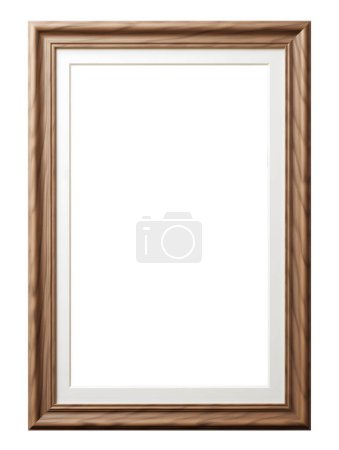 Photo for Empty wooden picture frame with white border inside isolated on white background, Vertical size, With clipping path - Royalty Free Image