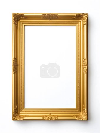 Photo for Empty gold luxury picture frame isolated on white background, Vertical size, With clipping path - Royalty Free Image