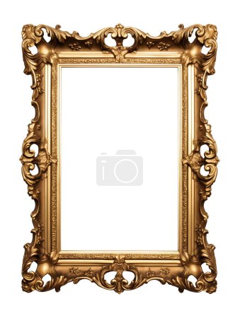 Photo for Empty gold ancient picture frame isolated on white background, Vertical size, With clipping path - Royalty Free Image