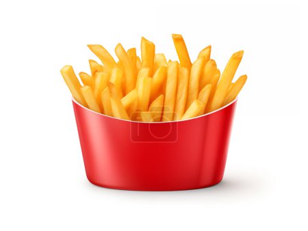 Photo for Potato fry in a paper red cup isolated on white  background, Clipping path - Royalty Free Image