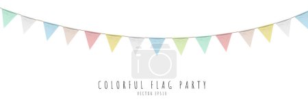 Téléchargez les illustrations : Fête du drapeau 3D couleur pastel triangle coloré avec corde isolée sur fond blanc, élément de décoration, illustration vectorielle - en licence libre de droit