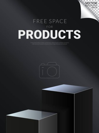 Téléchargez les illustrations : Deux podium de couleur noire moderne espace libre minimal pour les produits sur fond noir. Illustration vectorielle - en licence libre de droit