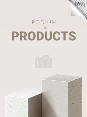Téléchargez les illustrations : Podium carré à deux marches avec texture en marbre sur fond studio couleur crème. Illustration vectorielle - en licence libre de droit