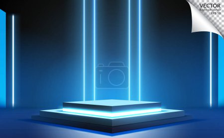 Ilustración de Podio de escena azul y negro con fondo de luz de neón para productos de tecnología empresarial digital - Imagen libre de derechos