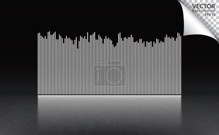 Téléchargez les illustrations : Grand plancher vide en béton chambre sombre avec musique égaliseur Sound Waves blanc néon bar toile de fond tous les éléments isolés. Illustration vectorielle - en licence libre de droit