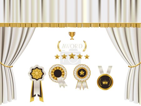 Ilustración de Conjunto de emblemas con fondo cortina de escenario blanco - Imagen libre de derechos