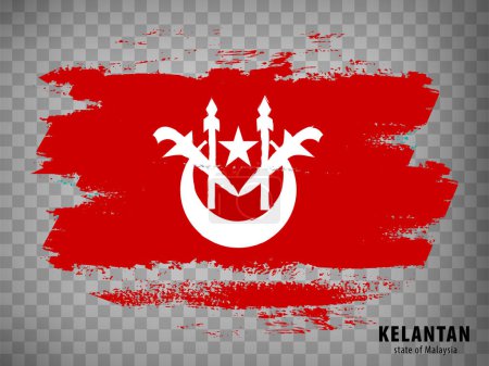 Illustration for Flag of Kelantan from brush strokes. Flag State Kelantan of Malaysia with title on transparent background for your web site design, app, UI. Vector illustration. EPS10 - Royalty Free Image