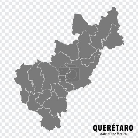 Téléchargez les illustrations : Carte de l'État de Queretaro du Mexique sur fond transparent. Carte vierge de Queretaro avec des régions en gris pour la conception de votre site Web, logo, application, interface utilisateur. Au Mexique. PSE10. - en licence libre de droit