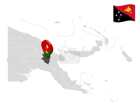 Ilustración de Ubicación Eastern Highlands Provincia en el mapa Papua Nueva Guinea. 3d signo de ubicación similar a la bandera de la provincia de Highlands Oriental. Mapa de calidad con las provincias de Papúa Nueva Guinea para su diseño. EPS10 - Imagen libre de derechos