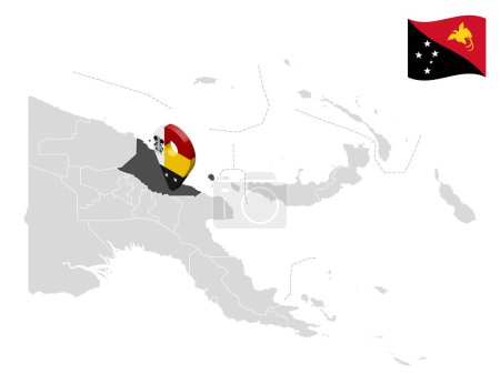 Ilustración de Ubicación Provincia de Madang en el mapa Papua Nueva Guinea. 3d signo de ubicación similar a la bandera de la provincia de Madang. Mapa de calidad con las provincias de Papúa Nueva Guinea para su diseño. EPS10 - Imagen libre de derechos