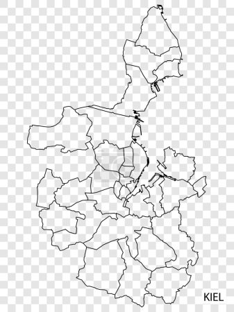 Téléchargez les illustrations : Carte de haute qualité de Kiel est une ville L'Allemagne, avec des frontières des districts. Carte de Kiel pour la conception de votre site web, app, UI. PSE10. - en licence libre de droit