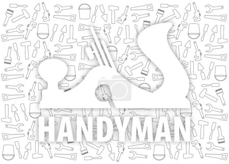 Illustration for Handyman Tools pattern. Corporate web site elements & background. Vector graphics for fixing, plumbing, renovation tools in trendy line style.  White jointer and  Handyman with shadow. EPS10. - Royalty Free Image
