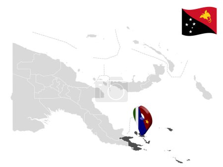 Illustration for Location  Milne Bay Province  on map Papua New Guinea. 3d location sign similar to the flag of  Milne Bay Province. Quality map  with  Provinces of the Papua New Guinea for your design. EPS10 - Royalty Free Image