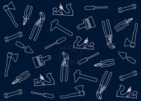 Illustration for Set of banners with working tools pattern for home repair, handyman, building, construction, renovation. oncept illustration set, for banner, landing page, mobile app. Dark blue background. EPS 10. - Royalty Free Image