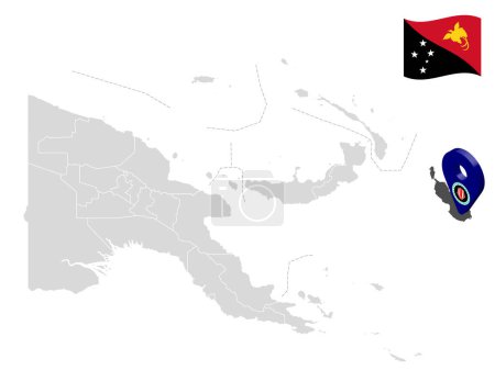 Illustration for Location  Bougainville Province  on map Papua New Guinea. 3d location sign similar to the flag of  Bougainville Province. Quality map  with  Provinces of the Papua New Guinea for your design. EPS10 - Royalty Free Image