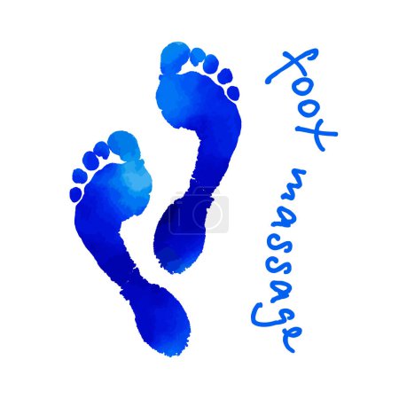 Illustration for Foot massage concept. Foot massage logo in watercolor blue. Print of foots logo. Reflexology concept for your web site design, logo, app, UI. Stock vector. EPS10. - Royalty Free Image