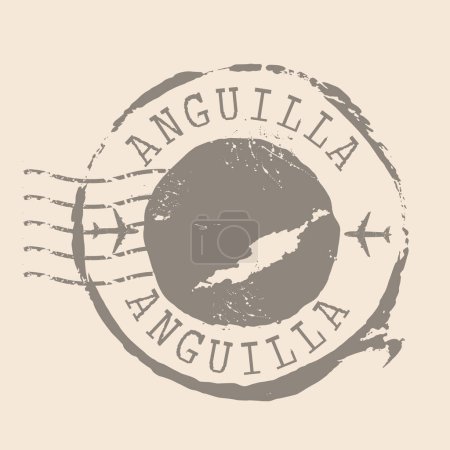 Téléchargez les illustrations : Timbre postal d'Anguilla. Carte Silhouette caoutchouc Seal. Design Retro Travel. Sceau de carte Anguilla grunge pour votre design. PSE10 - en licence libre de droit