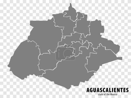 Téléchargez les illustrations : State Aguascalientes of Mexico map on transparent background. Blank map of  Aguascalientes with regions in gray for your web site design, logo, app, UI. Mexico. EPS10. - en licence libre de droit