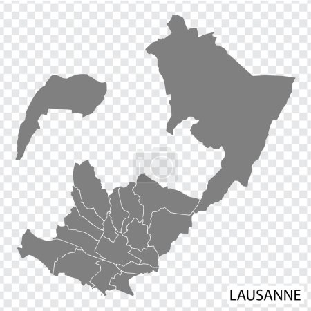 Illustration for High Quality map of Lausanne is a city  The Switzerland, with borders of the regions. Map Lausanne of canton of Vaud your web site design, app, UI. EPS10. - Royalty Free Image