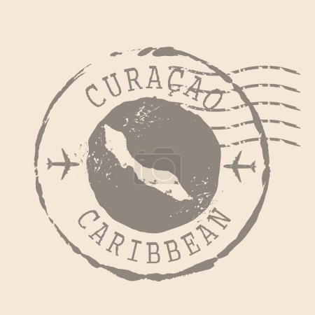Illustration for "Curaao - Caribbean" Stamp Postal. Map Silhouette rubber Seal.  Design Retro Travel. Seal of Map Curaao grunge  for your web site design, app, UI.  EPS 10. - Royalty Free Image