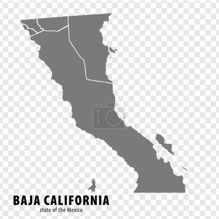 Ilustración de State Baja California of Mexico map on transparent background. Blank map of  Baja California with  regions in gray for your web site design, logo, app, UI. Mexico. EPS10. - Imagen libre de derechos