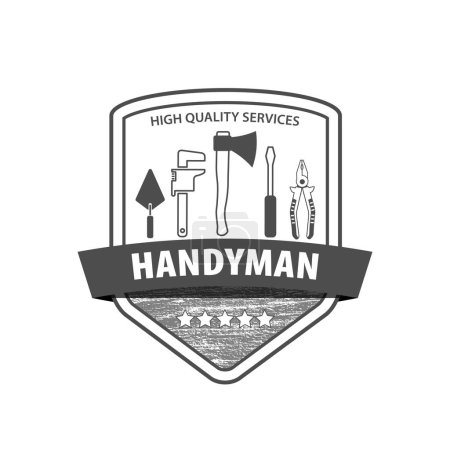 Illustration for Professional handyman services logo. Set of repair tools.  Logo Handyman with wooden texture. Stock vector.  EPS10. - Royalty Free Image