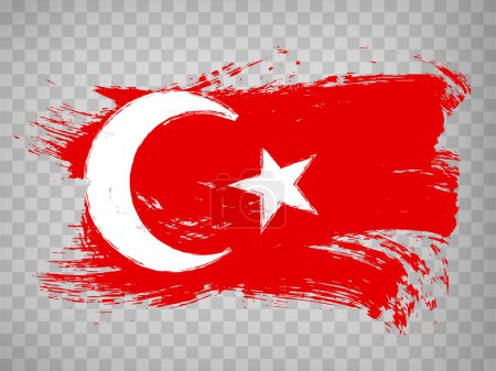 Téléchargez les illustrations : Flag of  Turkey brush stroke background.  Flag Republic of Turkiye on transparent backrgound for your web site design, app, UI.  Stock vector. EPS10. - en licence libre de droit
