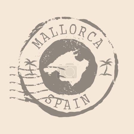 Ilustración de Stamp Postal of Mallorca. Map Silhouette rubber Seal.  Design Retro Travel. Seal  Map Mallorca of Spain grunge  for your design.  EPS10 - Imagen libre de derechos