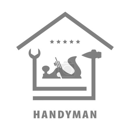Illustration for Professional handyman services. Vector banner template with tools and silhouette of house.  Handyman concept in gray background for your web site design, app, UI. EPS10. - Royalty Free Image