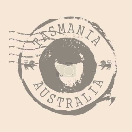 Ilustración de Tasmania Stamp Postal. Mapa Sello de goma de silueta. Diseño Retro Travel. En Australia. Sello de mapa Tasmania grunge para el diseño de su sitio web, aplicación, interfaz de usuario. EPS10. - Imagen libre de derechos
