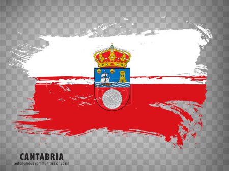Flagge von Kantabrien Pinselstriche. Flagge Kantabrien mit Titel auf transparentem Hintergrund für Ihr Webseiten-Design, Logo, App, UI. Königreich Spanien. Aktienvektor. EPS10.