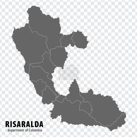 Illustration for Risaralda  Department of Colombia map on transparent background. Blank map of  Risaralda  with  regions in gray for your web site design, logo, app, UI. Colombia. EPS10. - Royalty Free Image
