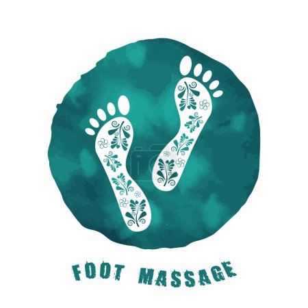 Illustration for Foot massage concept.  Silhouette of feet on green  watercolor background for your web site design, app, UI. Reflexology. Stock vector. EPS10. - Royalty Free Image