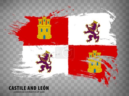 Flagge von Kastilien und León Pinselstriche. Flagge Autonome Gemeinschaft Kastilien und León mit Titel auf transparentem Hintergrund für Ihr Websitedesign, Logo, App, UI. Königreich Spanien. Aktienvektor. EPS10.
