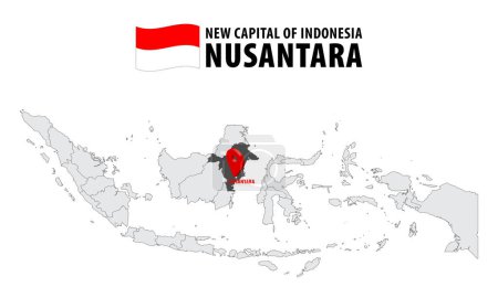 Téléchargez les illustrations : Emplacement de la nouvelle capitale indonésienne nommée NUSANTARA à East Kalimantan sur la carte Indonésie. Épinglette de localisation 3d rouge sur la carte de Indonésie. Carte de qualité avec les provinces d'Indonésie pour la conception de votre site Web, app, UI. PSE10. - en licence libre de droit