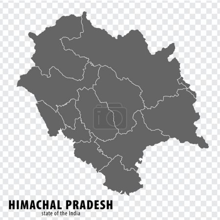 Illustration for Blank map State  Himachal Pradesh of India. High quality map Himachal Pradesh with municipalities on transparent background for your web site design, logo, app, UI. Republic of India.  EPS10. - Royalty Free Image
