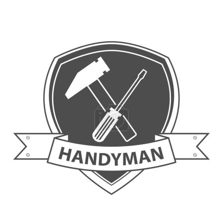 Illustration for Professional handyman services logo in gray. Emblem with Silhouette of hammer and screwdriver for your web site design, app, UI. Stock vector. EPS 10. - Royalty Free Image