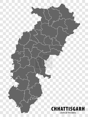 Illustration for Blank map State  Chhattisgarh of India. High quality map Chhattisgarh with municipalities on transparent background for your web site design, logo, app, UI. Republic of India.  EPS10. - Royalty Free Image