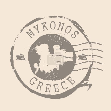 Téléchargez les illustrations : Timbre postal de Mykonos. Carte Silhouette caoutchouc Seal. Design Retro Travel. Seal Map Mykonos of Greece Grunge pour votre design. PSE10 - en licence libre de droit