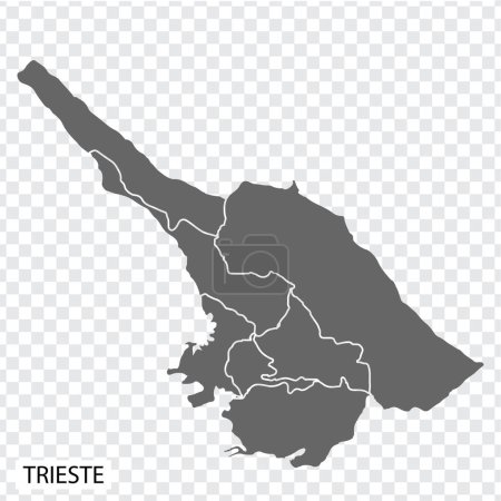 Illustration for High Quality map of Trieste is a city in Italy, with borders of the regions. Map of Trieste for your web site design, app, UI. EPS10. - Royalty Free Image