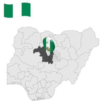Ilustración de Ubicación Kaduna Estado en el mapa Nigeria. 3d Kaduna signo de ubicación. Bandera de Nigeria. Mapa de calidad con los estados de Nigeria para el diseño de su sitio web, logotipo, aplicación, interfaz de usuario. Vector de acciones. EPS10. - Imagen libre de derechos