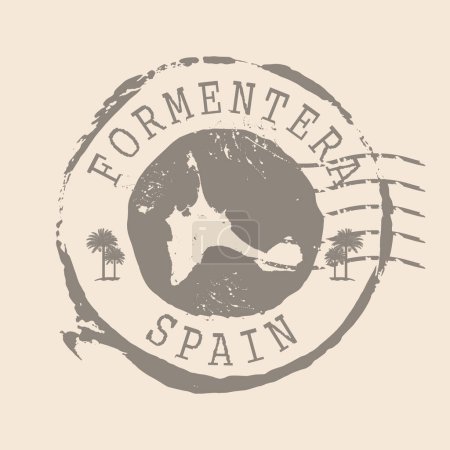 Ilustración de Sello Postal de Formentera. Mapa Sello de goma de silueta. Diseño Retro Travel. Seal Map Formentera de España grunge para tu diseño. EPS10 - Imagen libre de derechos
